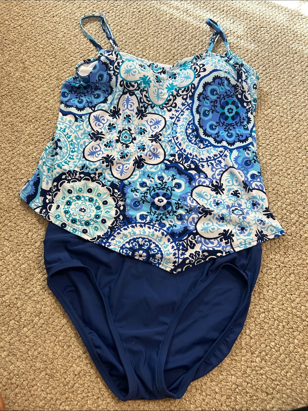 Ladies Blue Patterned Tankini Set - Brand Unknown